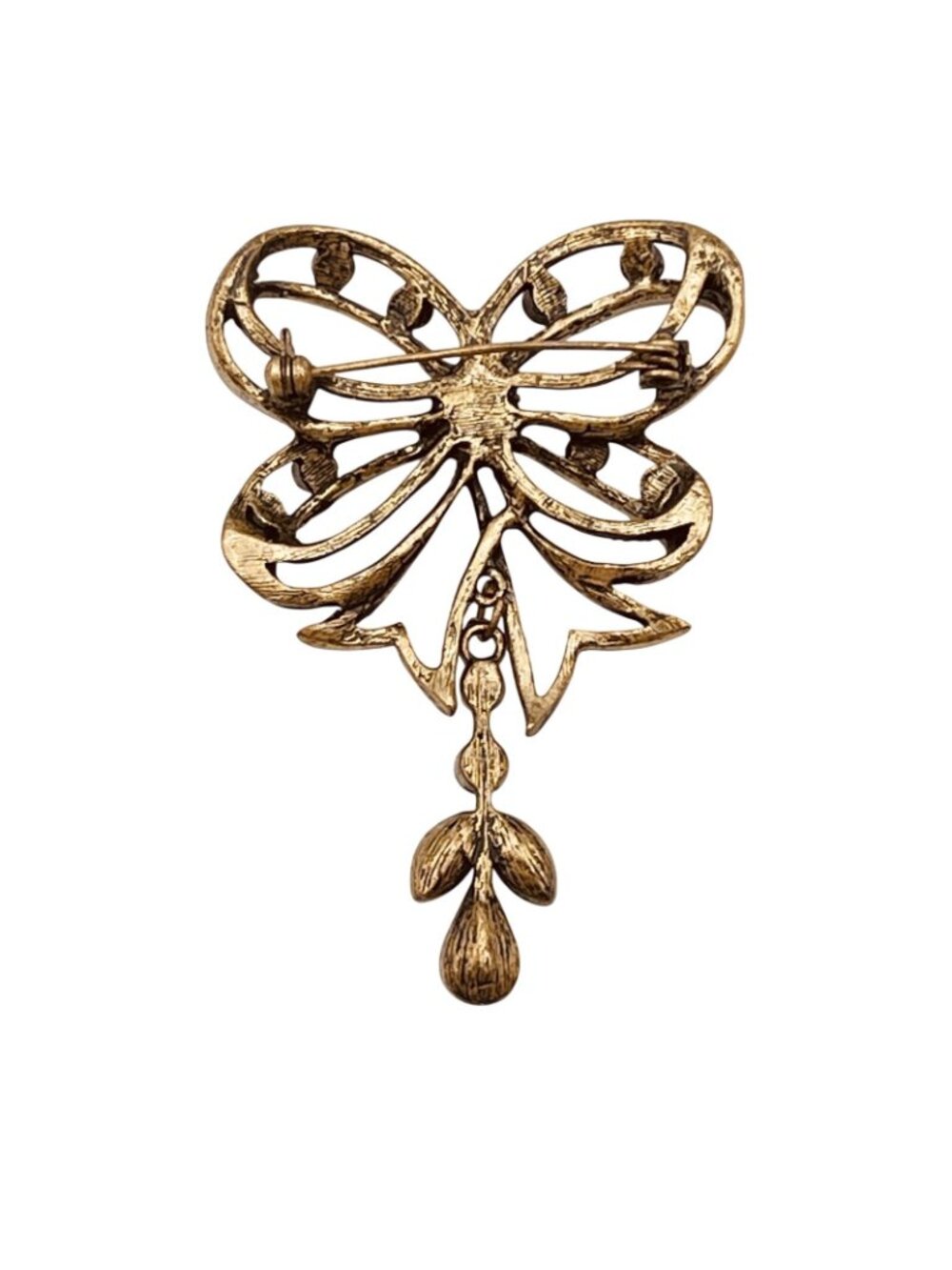 Vintage BOHO Bow Brooch Spring Green Purple Crystal Angel Fairy Whimsygoth 1960s - Picture 6 of 11